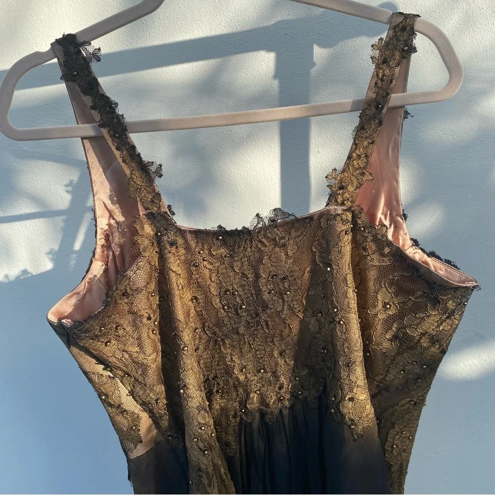 Jovani 100% Silk Gold & Black Ombré Beaded Dress Size Extra Large XL - Picture 9 of 13